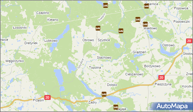 mapa Stachowo gmina Miastko, Stachowo gmina Miastko na mapie Targeo