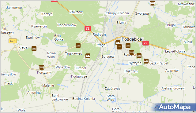 mapa Stacja Poddębice, Stacja Poddębice na mapie Targeo