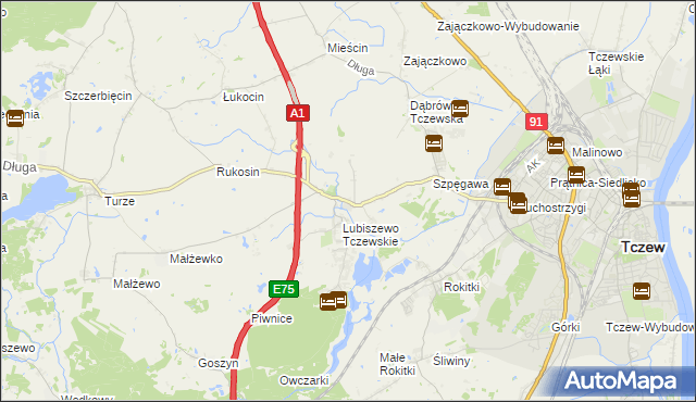 mapa Stanisławie gmina Tczew, Stanisławie gmina Tczew na mapie Targeo