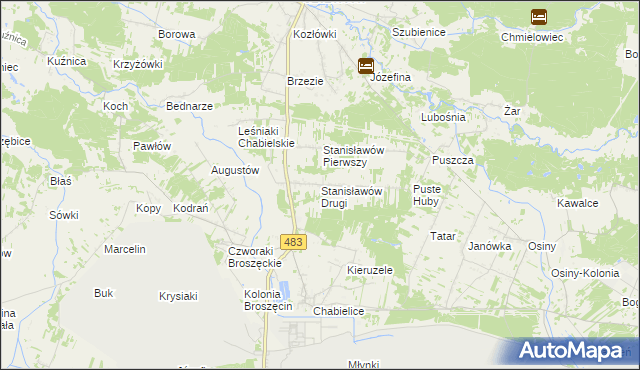 mapa Stanisławów Drugi gmina Szczerców, Stanisławów Drugi gmina Szczerców na mapie Targeo