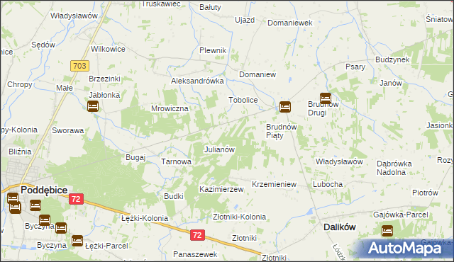 mapa Stanisławów gmina Dalików, Stanisławów gmina Dalików na mapie Targeo