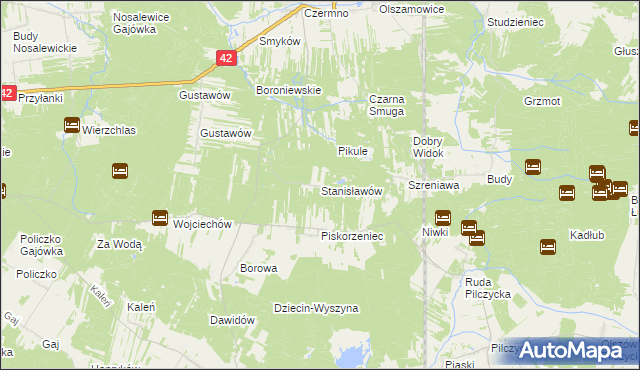 mapa Stanisławów gmina Fałków, Stanisławów gmina Fałków na mapie Targeo