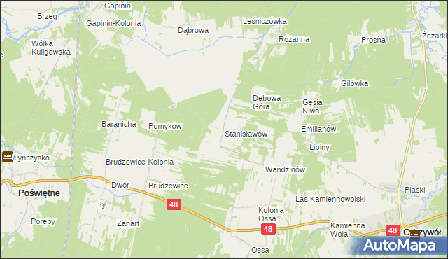 mapa Stanisławów gmina Odrzywół, Stanisławów gmina Odrzywół na mapie Targeo