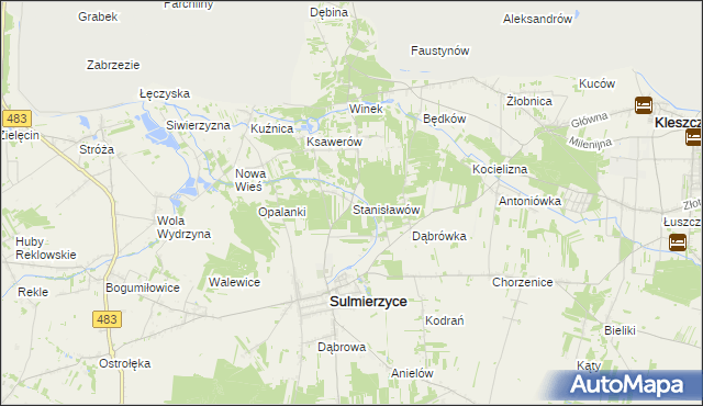 mapa Stanisławów gmina Sulmierzyce, Stanisławów gmina Sulmierzyce na mapie Targeo