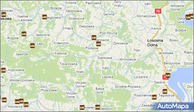 mapa Stańkowa gmina Łososina Dolna, Stańkowa gmina Łososina Dolna na mapie Targeo