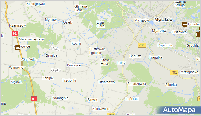 mapa Stara Huta gmina Koziegłowy, Stara Huta gmina Koziegłowy na mapie Targeo