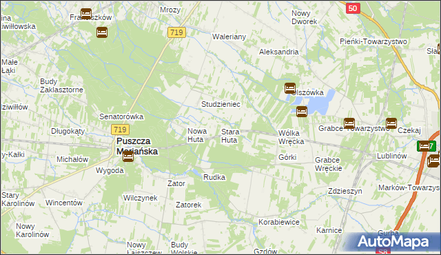 mapa Stara Huta gmina Puszcza Mariańska, Stara Huta gmina Puszcza Mariańska na mapie Targeo