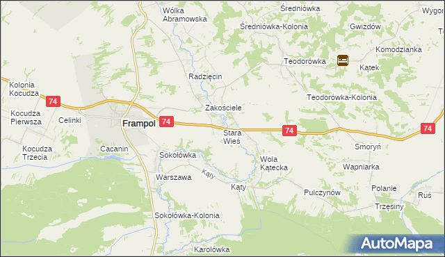 mapa Stara Wieś gmina Frampol, Stara Wieś gmina Frampol na mapie Targeo