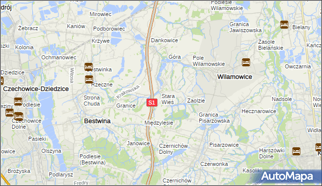mapa Stara Wieś gmina Wilamowice, Stara Wieś gmina Wilamowice na mapie Targeo
