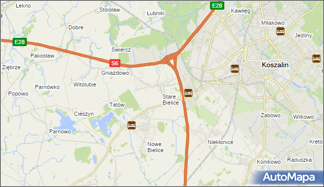 mapa Stare Bielice gmina Biesiekierz, Stare Bielice gmina Biesiekierz na mapie Targeo