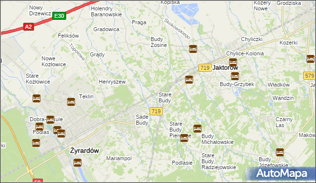 mapa Stare Budy gmina Jaktorów, Stare Budy gmina Jaktorów na mapie Targeo