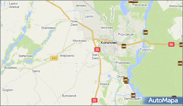 mapa Stary Dwór gmina Koronowo, Stary Dwór gmina Koronowo na mapie Targeo