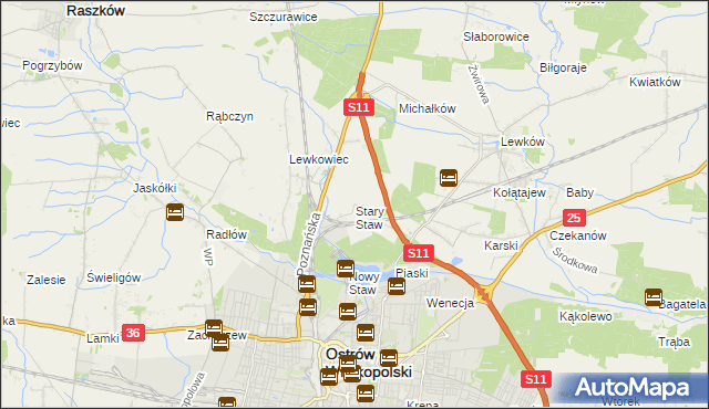 mapa Stary Staw gmina Ostrów Wielkopolski, Stary Staw gmina Ostrów Wielkopolski na mapie Targeo