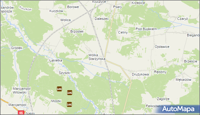 mapa Starzyny gmina Szczekociny, Starzyny gmina Szczekociny na mapie Targeo