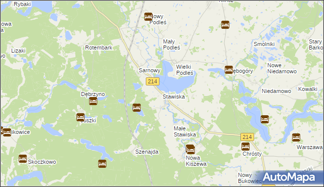 mapa Stawiska gmina Kościerzyna, Stawiska gmina Kościerzyna na mapie Targeo