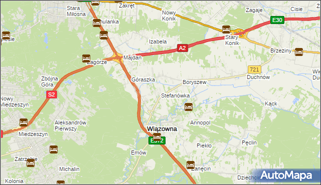 mapa Stefanówka gmina Wiązowna, Stefanówka gmina Wiązowna na mapie Targeo