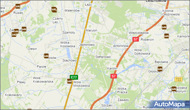 mapa Stefanowo gmina Lesznowola, Stefanowo gmina Lesznowola na mapie Targeo