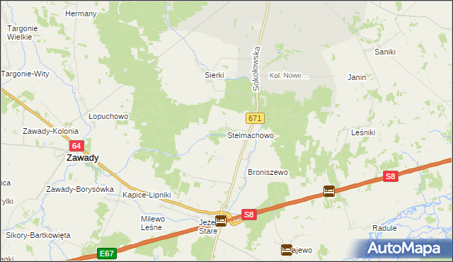 mapa Stelmachowo gmina Tykocin, Stelmachowo gmina Tykocin na mapie Targeo