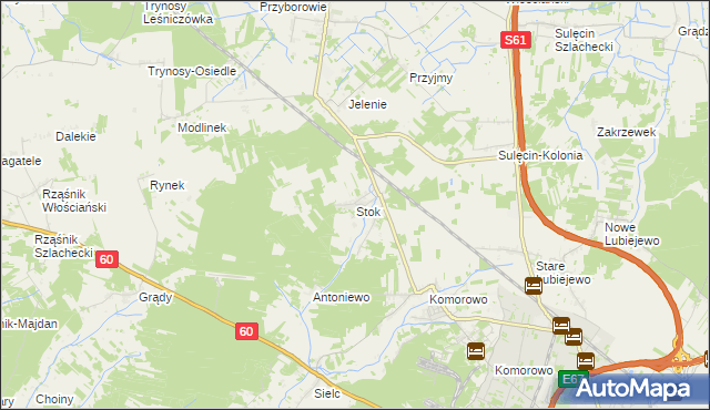 mapa Stok gmina Ostrów Mazowiecka, Stok gmina Ostrów Mazowiecka na mapie Targeo