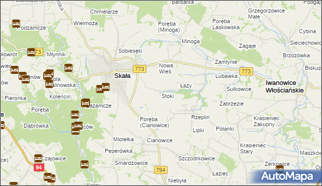 mapa Stoki gmina Skała, Stoki gmina Skała na mapie Targeo