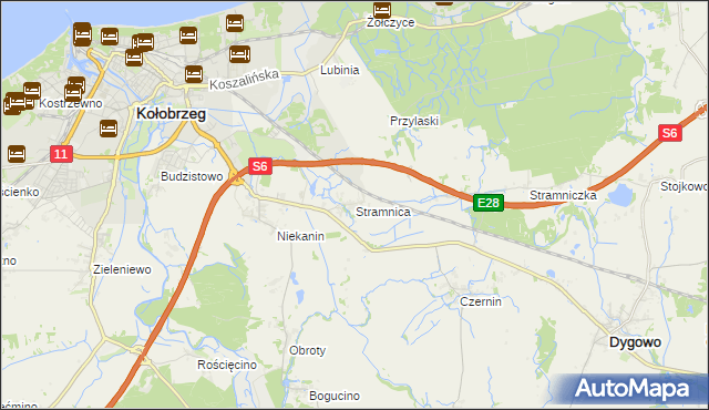 mapa Stramnica gmina Kołobrzeg, Stramnica gmina Kołobrzeg na mapie Targeo