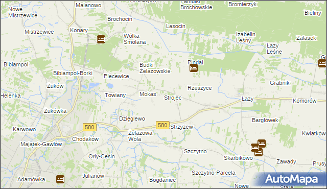 mapa Strojec gmina Kampinos, Strojec gmina Kampinos na mapie Targeo