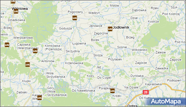 mapa Stróża gmina Dobra, Stróża gmina Dobra na mapie Targeo