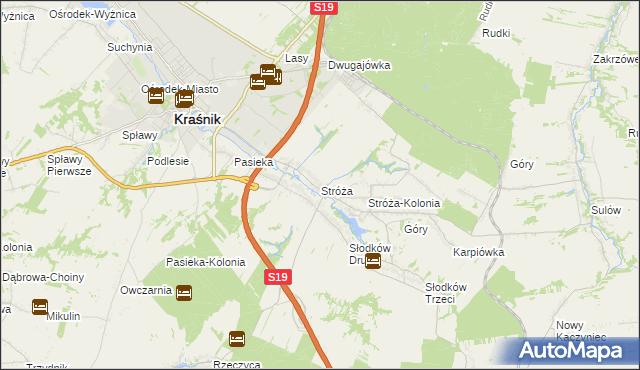 mapa Stróża gmina Kraśnik, Stróża gmina Kraśnik na mapie Targeo