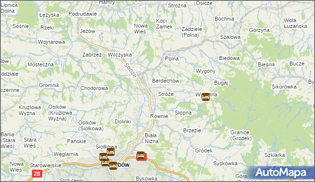 mapa Stróże gmina Grybów, Stróże gmina Grybów na mapie Targeo