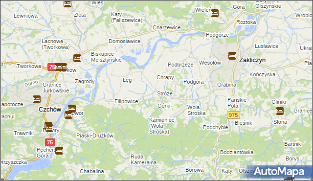 mapa Stróże gmina Zakliczyn, Stróże gmina Zakliczyn na mapie Targeo
