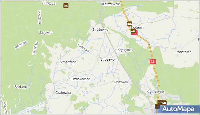 mapa Stróżewo gmina Chodzież, Stróżewo gmina Chodzież na mapie Targeo
