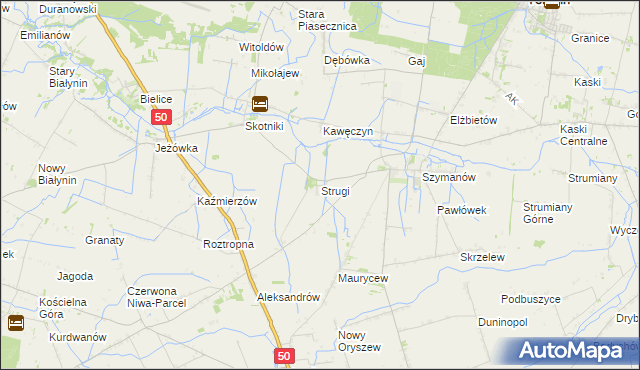 mapa Strugi gmina Teresin, Strugi gmina Teresin na mapie Targeo