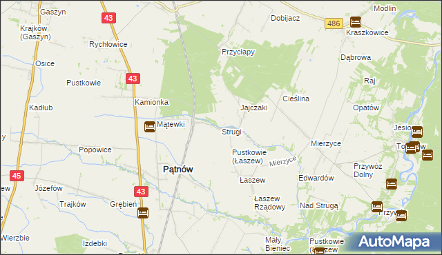 mapa Strugi gmina Wierzchlas, Strugi gmina Wierzchlas na mapie Targeo