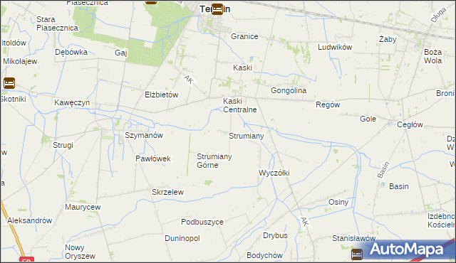 mapa Strumiany gmina Baranów, Strumiany gmina Baranów na mapie Targeo