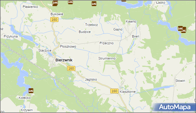 mapa Strumienno gmina Bierzwnik, Strumienno gmina Bierzwnik na mapie Targeo