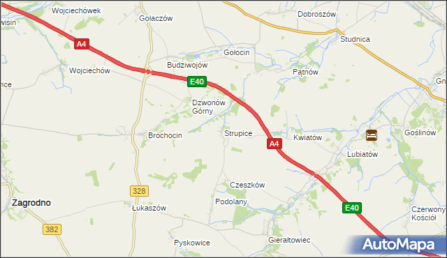 mapa Strupice gmina Chojnów, Strupice gmina Chojnów na mapie Targeo