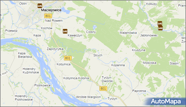 mapa Strych gmina Maciejowice, Strych gmina Maciejowice na mapie Targeo