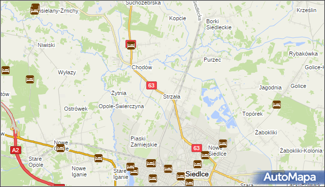 mapa Strzała gmina Siedlce, Strzała gmina Siedlce na mapie Targeo