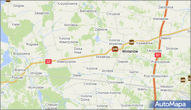 mapa Strzałków gmina Wolanów, Strzałków gmina Wolanów na mapie Targeo