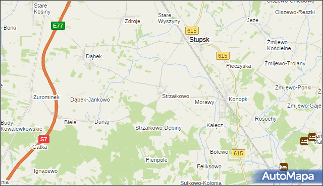 mapa Strzałkowo gmina Stupsk, Strzałkowo gmina Stupsk na mapie Targeo