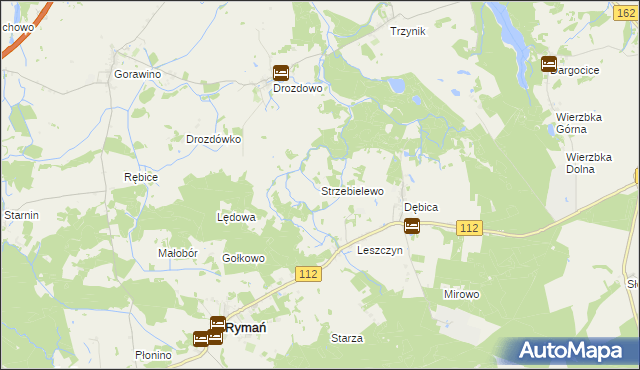 mapa Strzebielewo gmina Rymań, Strzebielewo gmina Rymań na mapie Targeo