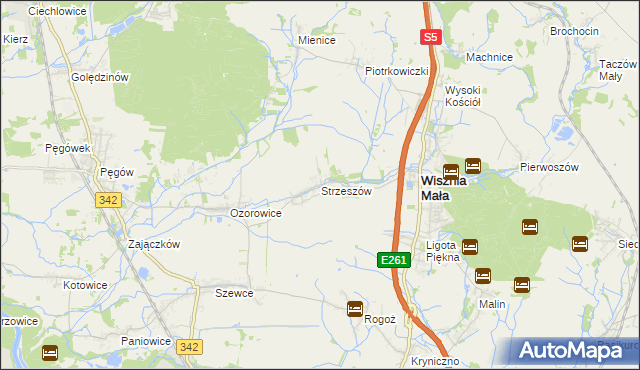 mapa Strzeszów gmina Wisznia Mała, Strzeszów gmina Wisznia Mała na mapie Targeo