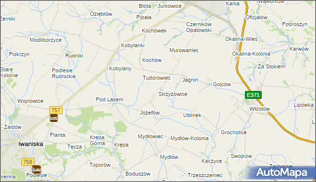 mapa Strzyżowice gmina Opatów, Strzyżowice gmina Opatów na mapie Targeo