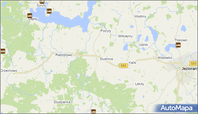 mapa Studnica gmina Jeziorany, Studnica gmina Jeziorany na mapie Targeo