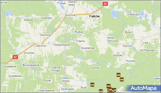 mapa Studzieniec gmina Fałków, Studzieniec gmina Fałków na mapie Targeo