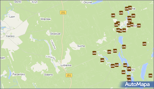 mapa Sucha gmina Barlinek, Sucha gmina Barlinek na mapie Targeo