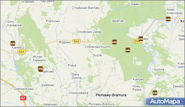 mapa Suche gmina Płoniawy-Bramura, Suche gmina Płoniawy-Bramura na mapie Targeo