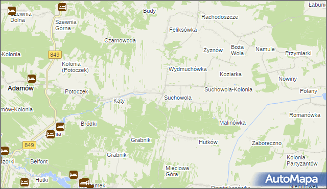 mapa Suchowola gmina Adamów, Suchowola gmina Adamów na mapie Targeo