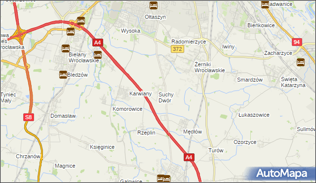 mapa Suchy Dwór gmina Żórawina, Suchy Dwór gmina Żórawina na mapie Targeo