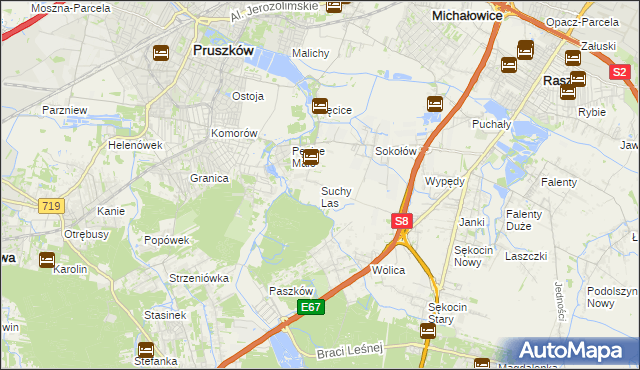 mapa Suchy Las gmina Michałowice, Suchy Las gmina Michałowice na mapie Targeo
